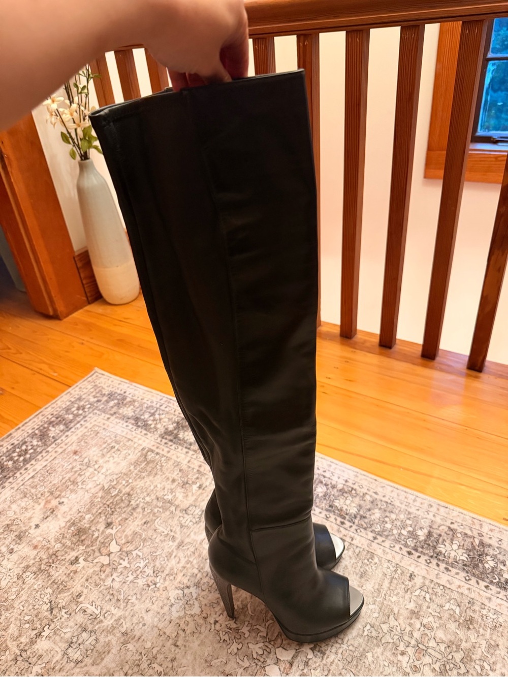 Herve Leger Black Over-the-Knee Peep-Toe High-Heel Boots